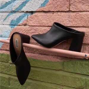 Matt & Nat Black Leather Pointed-Toe Mule Heels